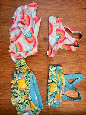 SweetHoney Two-Piece Swim Sets - Rainbow & Lemon Print